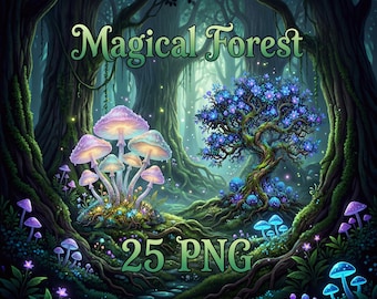 Magical Forest Clipart Bundle | Enchanted Fairy Nature (25 PNG's)