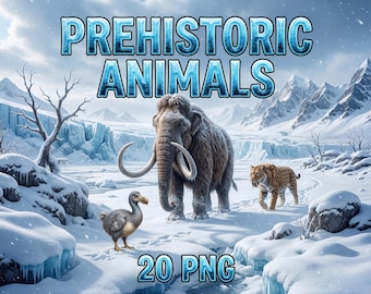 20 Prehistoric Animals PNG Bundle | Extinct Animal Clipart | Realistic Ancient Creatures