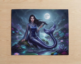 Gothic Mermaid Placemats – Moonlit Ocean Fantasy Art, Set of 4