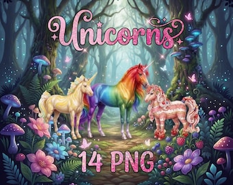 14 Magical Unicorn Clipart Bundle | Whimsical Dreamy Fantasy (Digital Download)