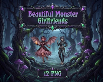 Monster Girlfriends PNG Clipart Bundle | Dark Fantasy Gothic Characters (Digital Download)