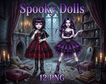 Gothic Dolls PNG Bundle (12) | Victorian, Dark Academia Clipart | 4:5 Transparent PNG