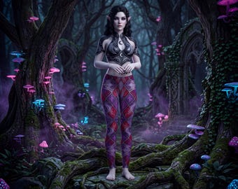 Leggings inspirados en los elfos de la noche / Pantalones élficos de fantasía oscura en morado y burdeos