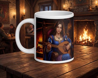 Middeleeuwse minstrel keramische koffiemok