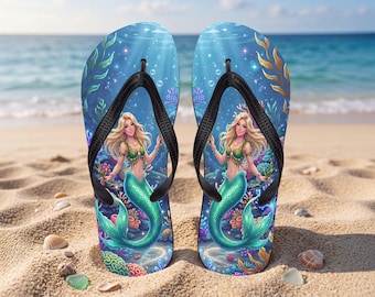 Mermaid Flip Flops – Colorful Coral Reef Ocean Fantasy Sandals