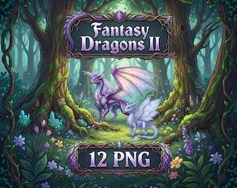 12 Fantasy Dragons II PNG Bundle | Magical Dragon Clipart | Transparent Background, Commercial Use
