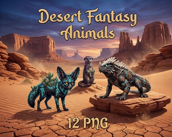 12 Desert Fantasy Animals Clipart Bundle | Mystical Creatures PNGs | High Resolution, Instant Download