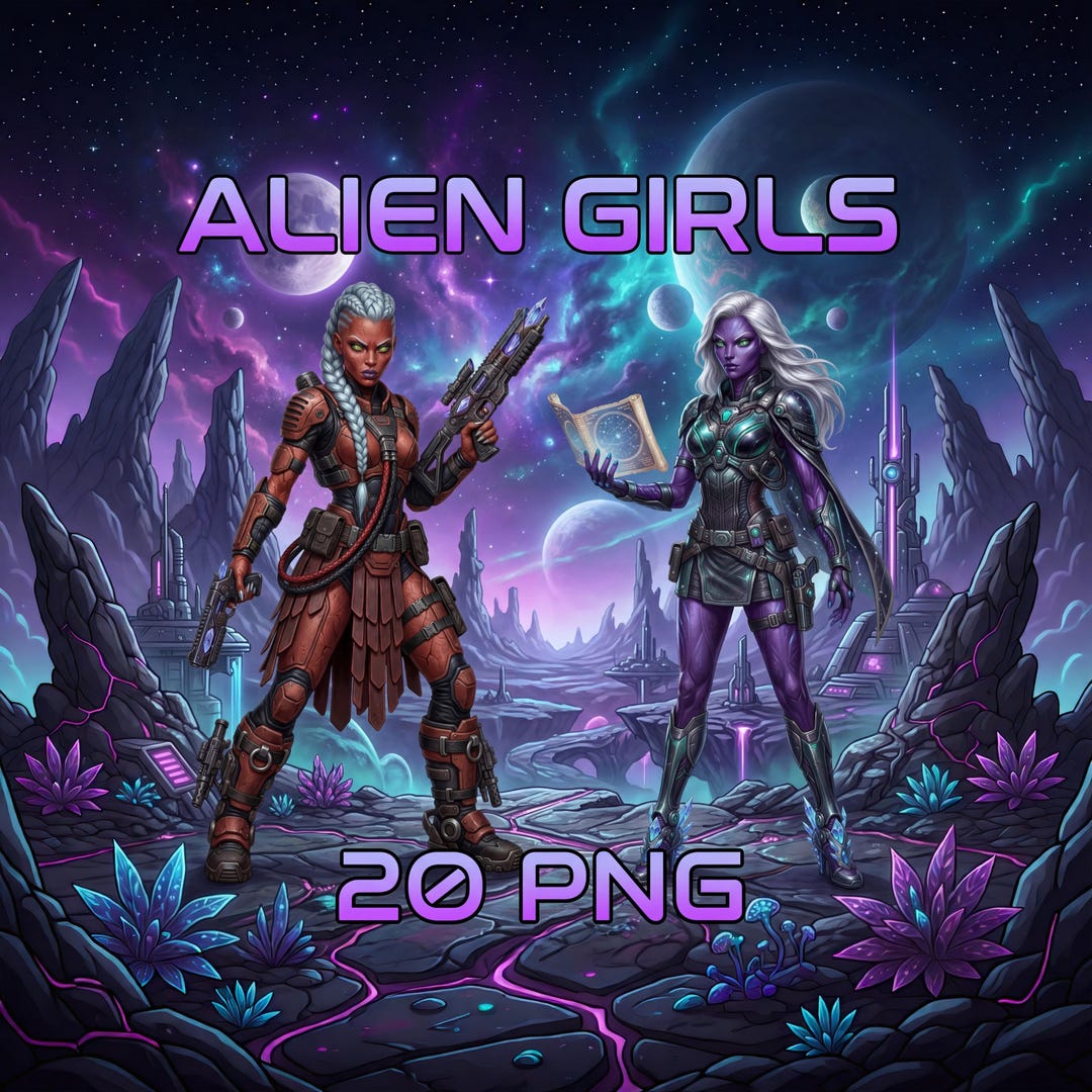 Alien Girls Clipart Bundle | Sci Fi Fantasy Women Pngs (20 Transparent ...