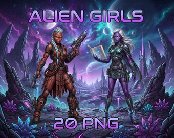 Alien Girls Clipart Bundle | Sci Fi Fantasy Women PNGs (20 Transparent Files)