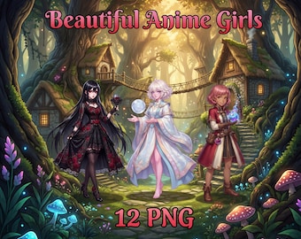 Fantasy Anime Girls PNG Bundle | 12 PNG Set | Magical Character Cliparts (Digital Download)