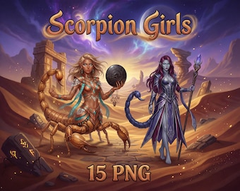 Fantasy Scorpion Girls Clipart | 15 Dark Warrior PNGs (Digital Download)