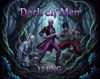 12 Dark Elf Men PNG Bundle | Gothic Fantasy Male Clipart