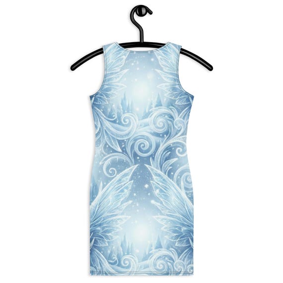 Winter Fairy Fitted Dress | Frost Filigree Damask Print | Fairycore Bodycon Dress