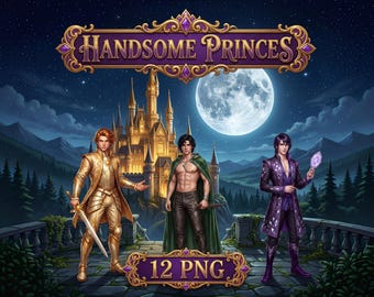 12 Handsome Princes PNG Bundle | Fantasy Prince Clipart | Royal Men Character PNGs | Transparent