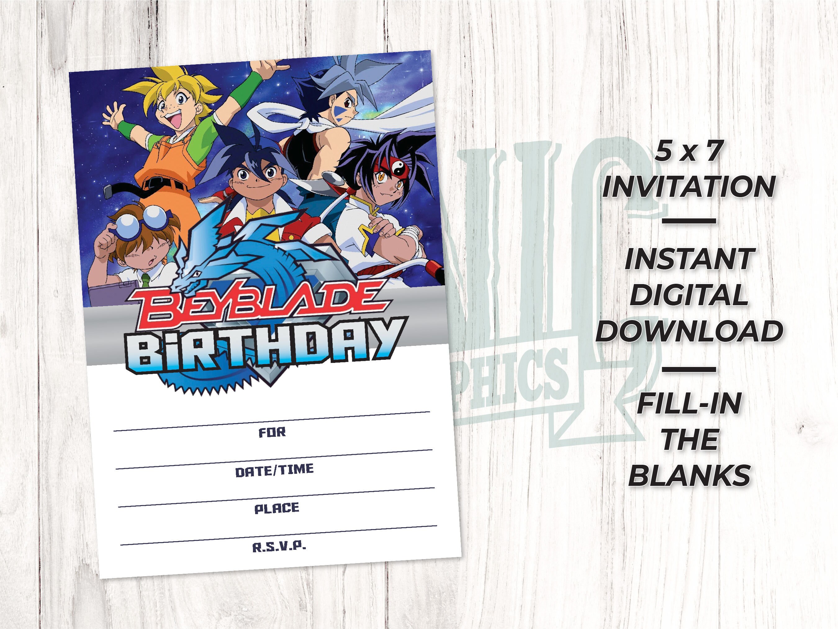 Beyblade Invitations Fill in the Blank Instant Download -
