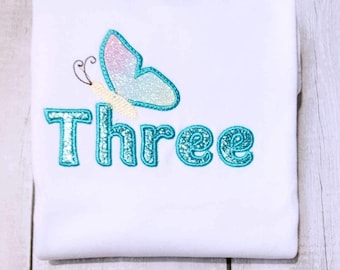Butterfly Birthday Shirt - Embroidered 9th Birthday shirt for girl- Personalised Birthday Shirt -Rainbow Butterfly T-Shirt with number