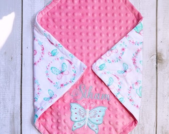 Butterfly Baby Girl Blanket Embroidered Baby Blanket -- Personalized Blanket - Baby Shower Gift- Newborn Gift.Minky baby blanket with name