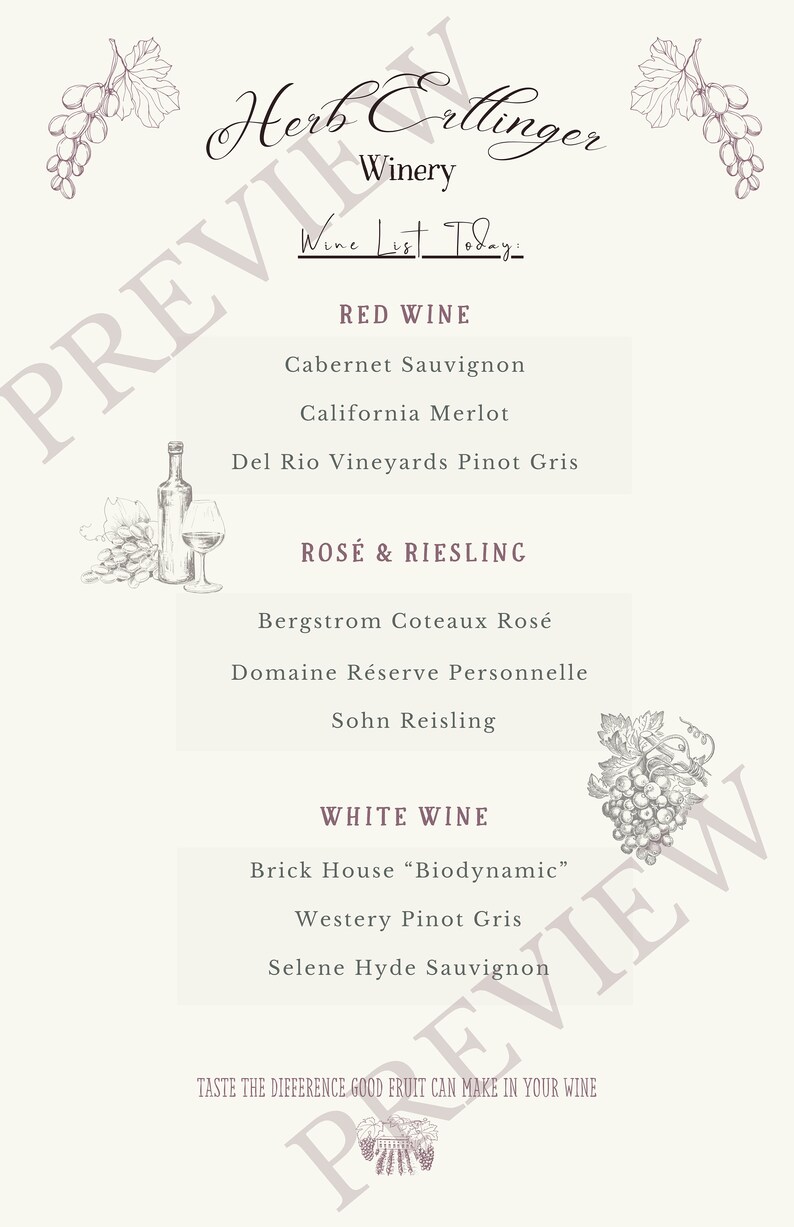 Herb Ertlinger Wine List Fillable PDF Etsy