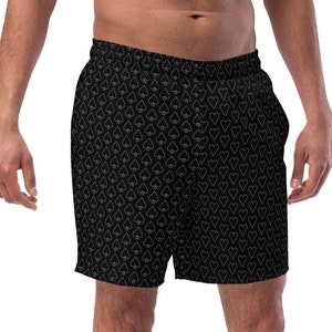 Men&#39;s Poker Swim Trunks Gift for Poker Player Swimsuit for Pool Gift for Him Playing Card Suits Pattern Black Design