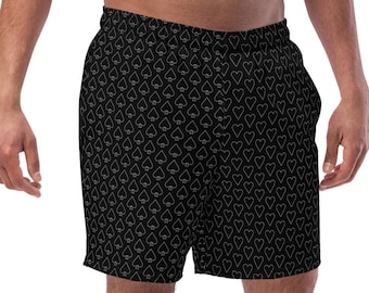 Men's Poker Swim Trunks Gift for Poker Player Swimsuit for Pool Gift for Him Playing Card Suits Pattern Black Design