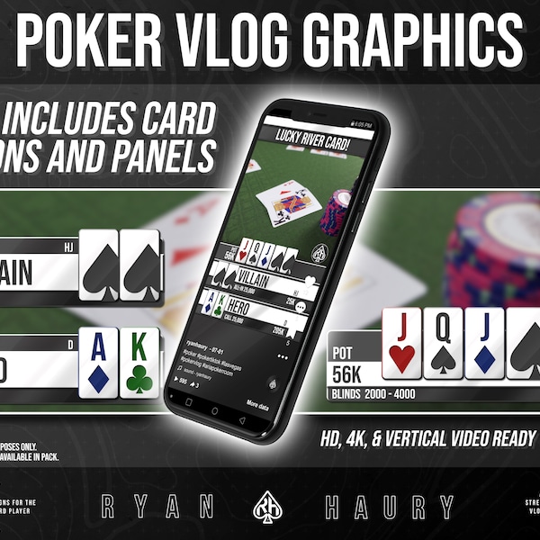 Poker Vlog Playing Card Graphics Pack for Poker Vlogs 52 Cards PNG Icons for Poker Content Creator Vlogging Graphics Modern Design V1