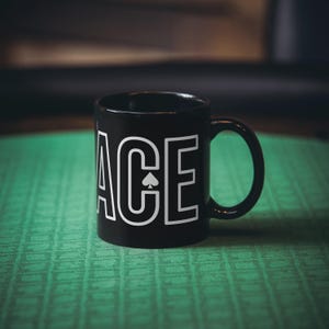 Poker Coffee Cup Gift For Poker Player Drinkware for Poker Room Bar Gift for Him Texas Hold&#39;em Black Coffee Mug ACE Modern Design