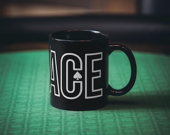 Poker Coffee Cup Gift For Poker Player Drinkware for Poker Room Bar Gift for Him Texas Hold&#39;em Black Coffee Mug ACE Modern Design