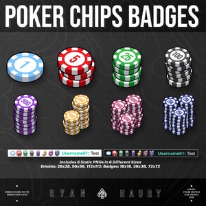 Poker-Abzeichen, Emotes, Icon-Paket für Livestream-Chat, Twitch-Subs, Discord, YouTube-Treuemitgliedsabzeichen, Poker-Content-Creator-Chips, modernes Design