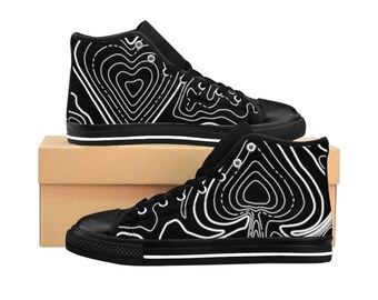 Men&#39;s Poker Shoes Gift For Poker Player Sneakers for Poker Gift for Him Texas Hold&#39;em Hi Tops Topographic Map Modern Design