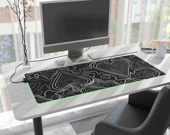 Poker Mouse Pad Gift For Poker Player LED Gaming Mouse Pad Gift for Him Texas Hold'em Desk Pad Card Player Topographic Map Design