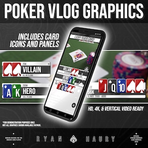 Pack de graphiques de cartes à jouer Vlog de poker pour vlogs de poker Icônes PNG de 52 cartes pour créateur de contenu de poker Graphiques de vlog Design moderne R2
