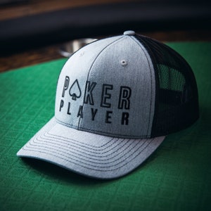 Poker Trucker Hat Gift For Poker Player Cap for Poker Gift for Him Texas Hold&#39;em Hat Playing Card Suits Spades Gray Modern Design