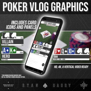 Pack de graphiques de cartes à jouer Vlog de poker pour vlogs de poker 52 cartes PNG Icônes pour créateur de contenu de poker Graphiques de vlog design moderne H2