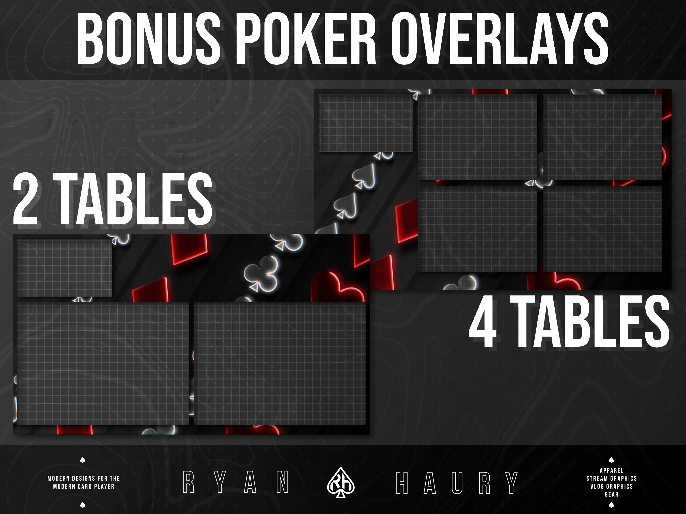 Animated Poker Livestream Overlays Neon Suits Theme Poker Content