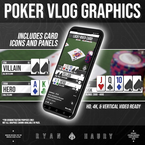 Poker Vlog Playing Card Graphics Pack for Poker Vlogs 52 Cards PNG Icons for Poker Content Creator Vlogging Graphics Modern Design V1