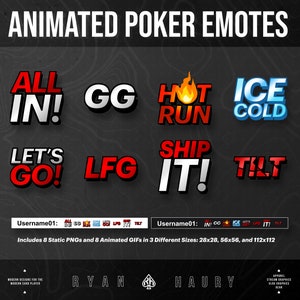 Animated Poker Emotes Text Pack for Livestream Chat Twitch Discord Stickers YouTube Poker Content Creator Modern Design