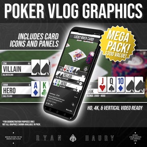 Poker Vlog MEGA PACK Paquete de gráficos de naipes para Poker Vlogs 52 cartas Iconos PNG para Poker Content Creator Vlogging Graphics
