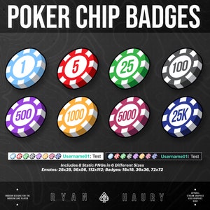 Poker Badges Emotes Icon Pack for Livestream Chat Twitch Subs Discord YouTube Loyalty Member Badge Poker Content Creator Chip Modern Design