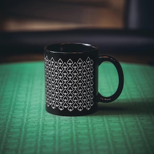 Poker Coffee Cup Gift For Poker Player Drinkware for Poker Room Bar Gift for Him Texas Hold&#39;em Black Coffee Mug SPADES Modern Design