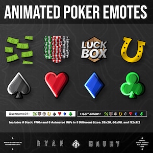 Animated Poker Emotes Icons Pack for Livestream Chat Twitch Discord Stickers YouTube Poker Content Creator Modern Design