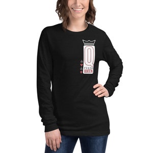 Camisa de póquer de manga larga, regalo para jugador de póquer, regalo moderno de póquer de manga larga para ella, ropa de jugador de cartas de Texas Hold'em, diseño de la reina del póquer