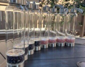 Water Bottles Charged with Beautiful Crystals ~ Amethyst and Rose Quartz!