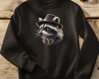 Raccoon with fedora vintage sweater, Funny racoon shirt, Cute raccoon in hat sweatshirt, Unique animal lover gift, Woodland creature hoodie