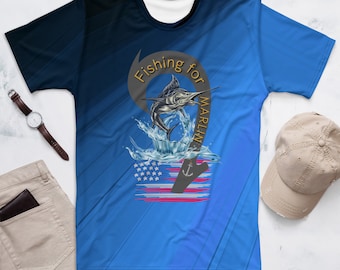 Fishing for marlin t-shirt, Funny fishing shirt with American flag, Fly fishing graphic tee, Sea fishing fisherman gifts, Angler t shirt