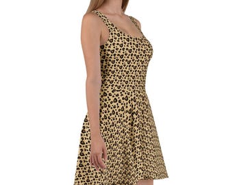 Leopard print sun dress, Vintage animal print dress, Leopard pattern skater dress, Leopard gifts, Cheetah print sleeveless dress