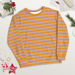 Orange Striped Fleece Sweatshirt: Recycled Polyester Crewneck