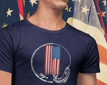 American Flag Fishing Shirt, Patriotic Fishing Tee, Fishing Dad Gift, USA Angler Tshirt, Soft Airlume Cotton Fourth of July Graphic Item