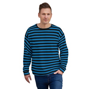 Blue Striped Fleece Crewneck Sweatshirt: Recycled Polyester Blend