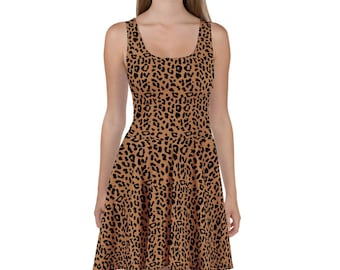 Leopard Print Skater Dress, Women's A-Line Animal Print Dress, Sleeveless Casual Summer Dress, Cheetah Print Women’s Outfit