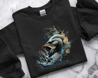 Largemouth bass fishing shirt, Fisherman sweater, Fly fishing apparel, Bass fishing sweatshirt